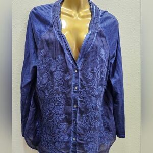 Soft Surroundings navy embroidered blouse size L